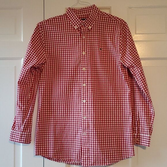 VINEYARD VINES RED WHITE GINGHAM CHECK WHALE BUTTON UP SHIRT 100% COTTON BOYS XL - Picture 2 of 8